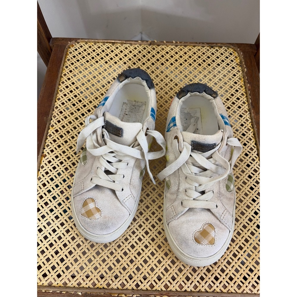 Kurt Geiger London White Suede Gingham Heart Patch Sneakers Low Top Size 36.5